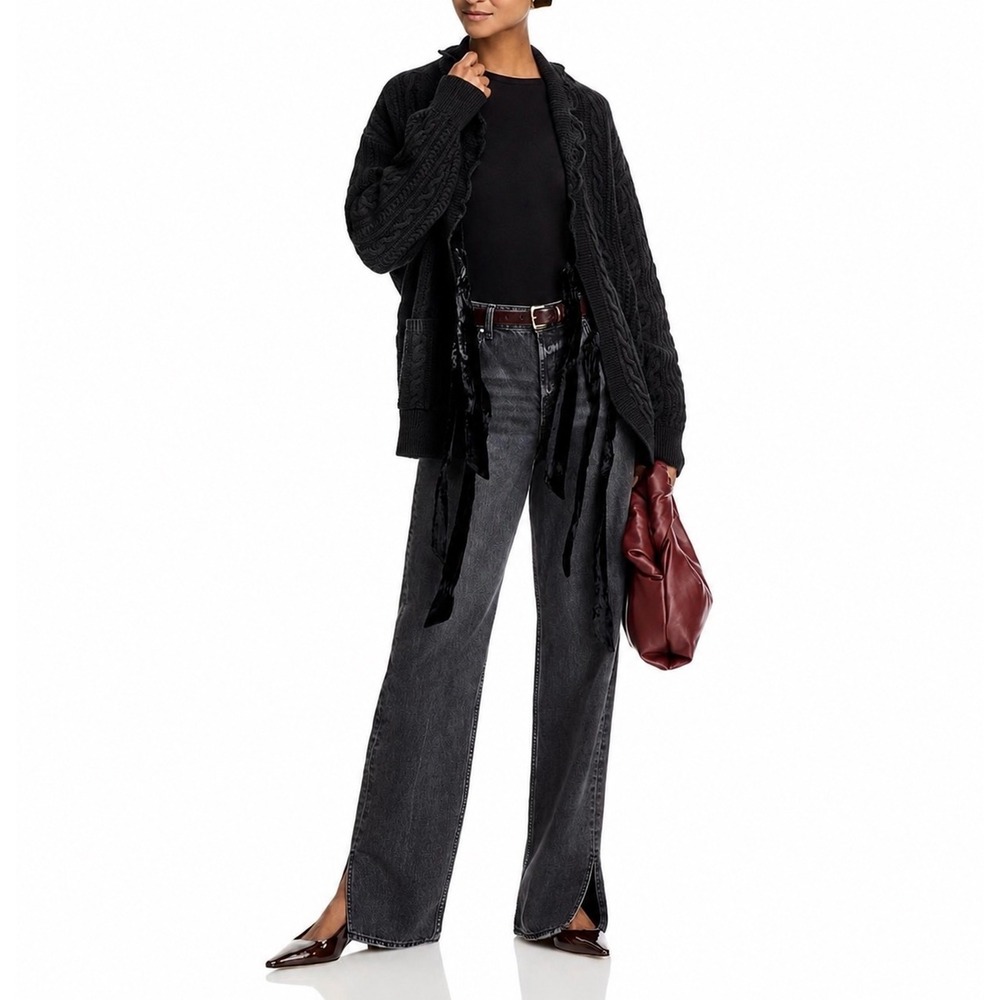NWT‎ SEA Mariella Merino Wool Cable
Knit Cardigan Sweater Bows Black Large
$395
